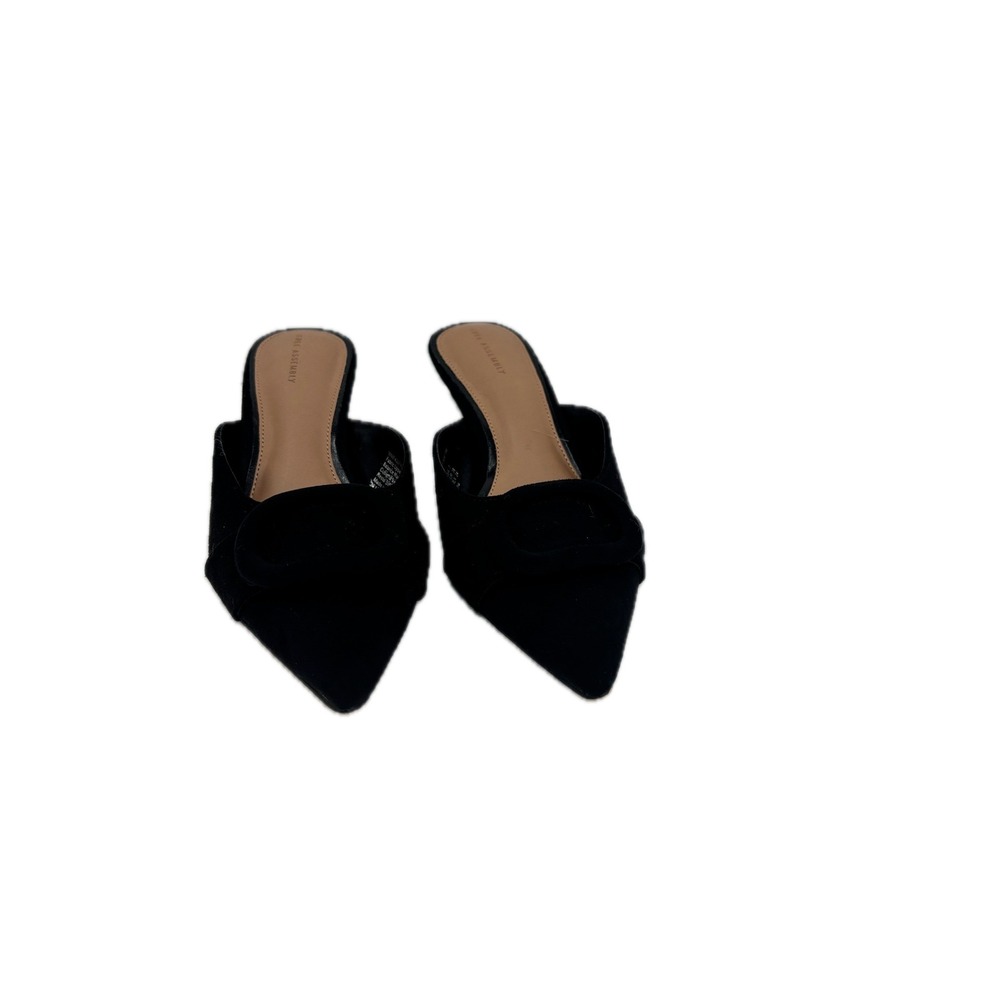 Free Assembly Black Suede Mules Womens Size 7 Decorative Buckle Kitten Heels